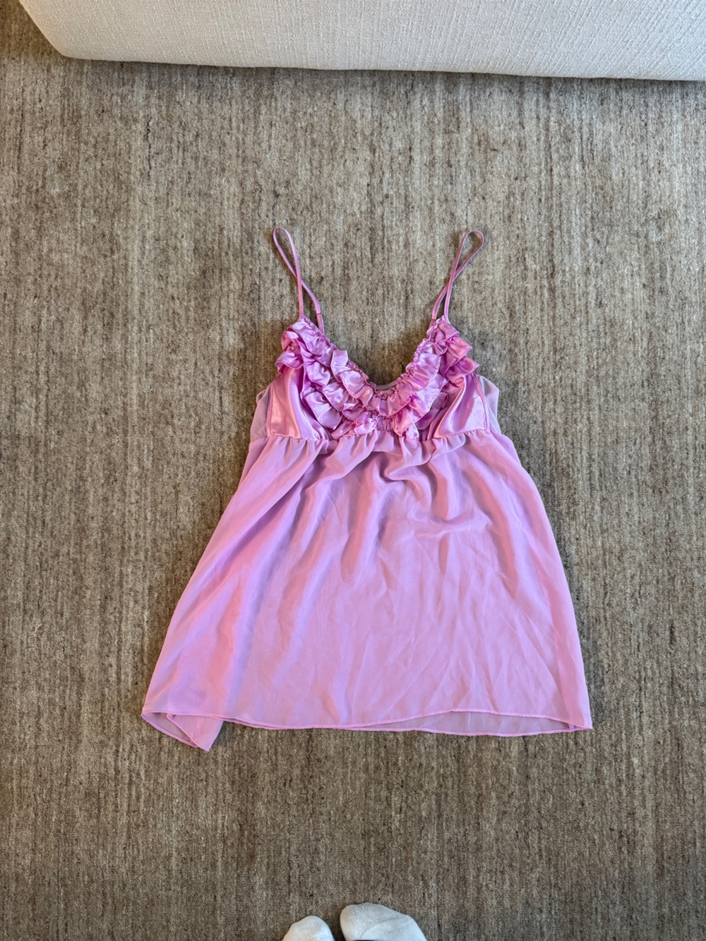 Ambrielle Pink Ruffle Satin-Trim Slip